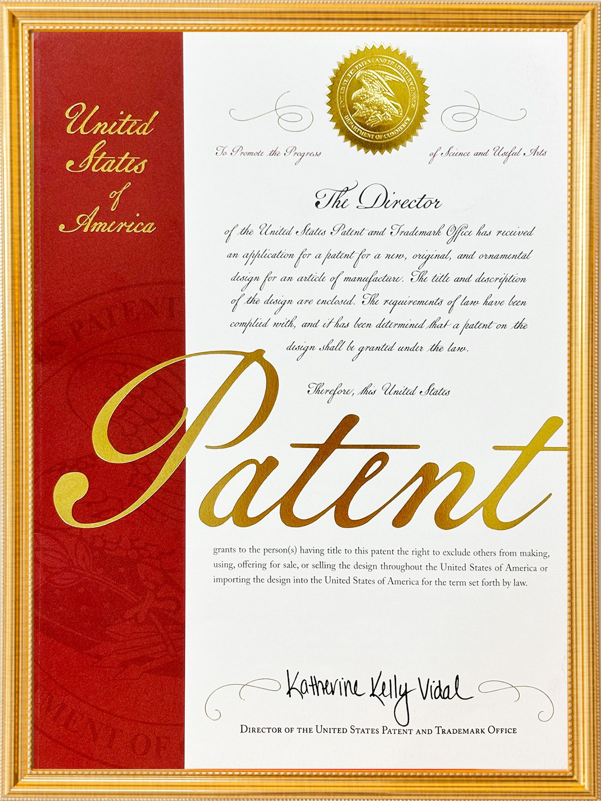 1-1 United States Design Patent Grant Certificate
