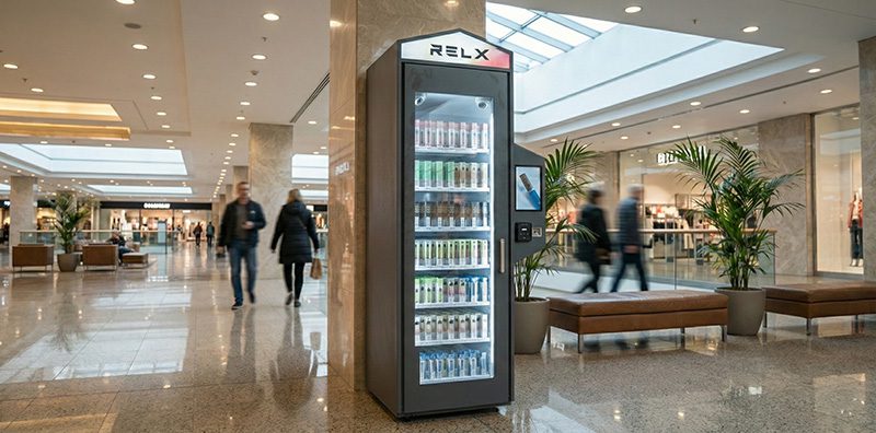 Distributeur automatique intelligent personnalisé par Reyeah pour RELX dans un espace commercial