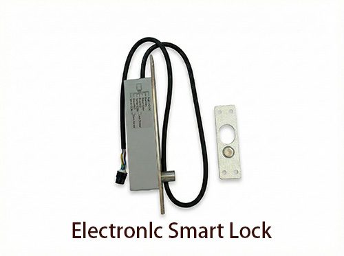 Electronic smart lock solenoid mechanism with latch and mounting plate for secure locking of Reyeah smart vending cabinets