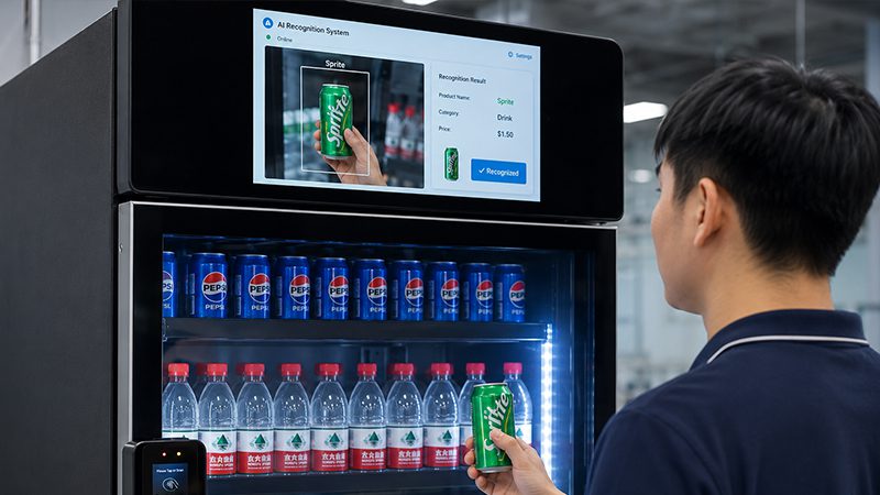 Customer selecting fresh food from the Reyeah X14 smart vending machine