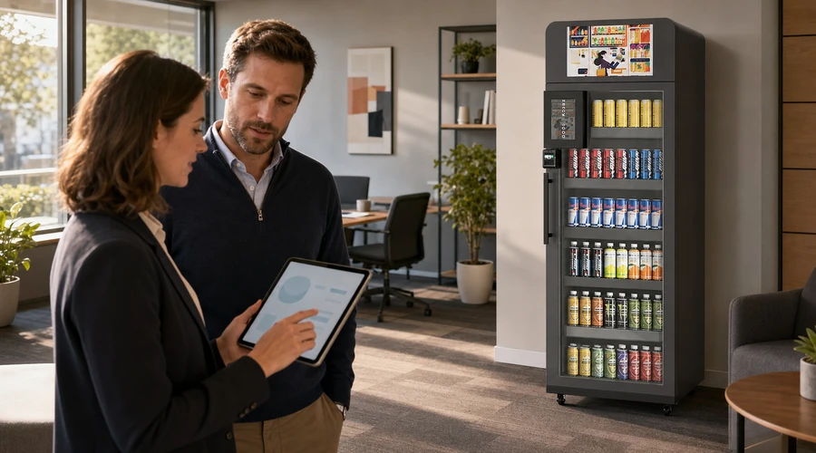 Facility team planning smart store operations with an AI smart cooler