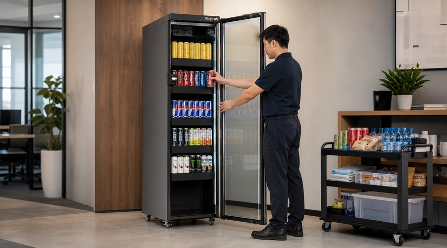 opérateur réapprovisionnant les produits d’un magasin intelligent pour entreprise