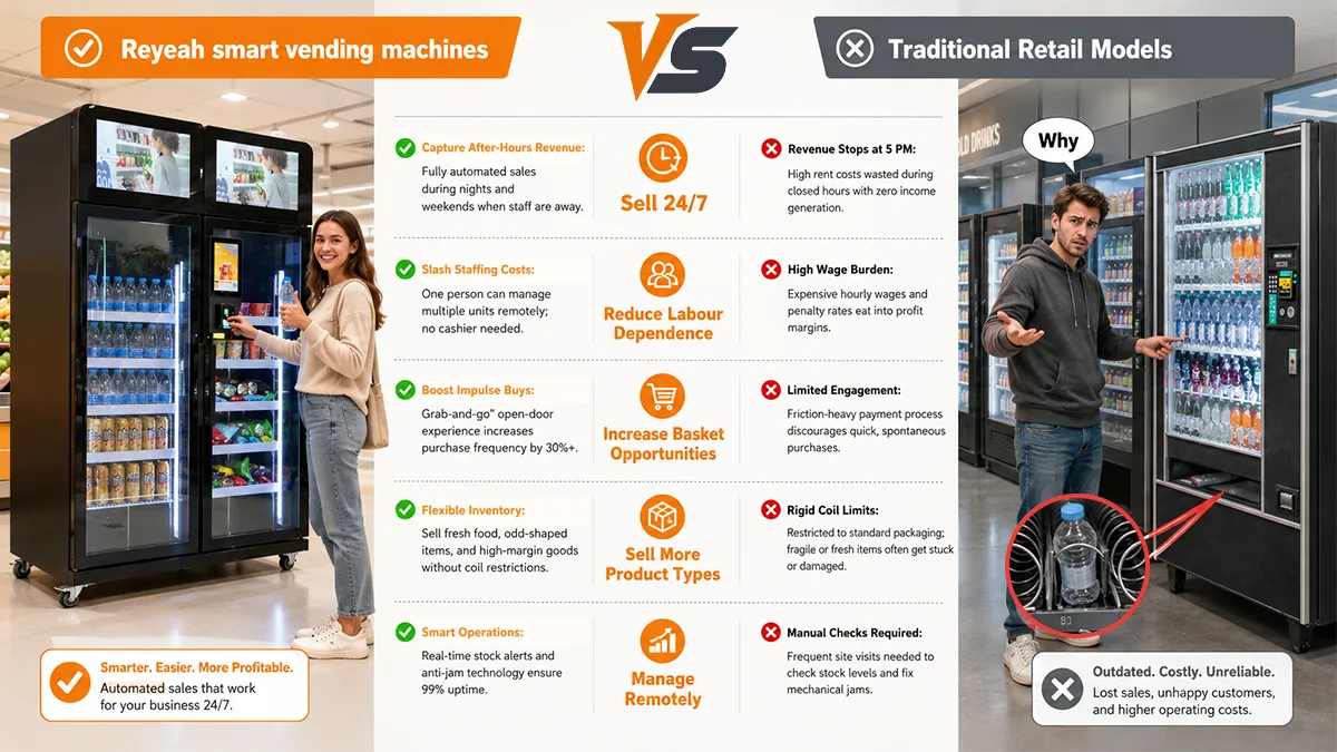产品对比图 Reyeah commercial vending machine for offices, hotels, malls and airports