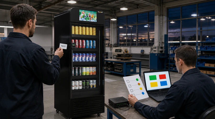 payment technicians testing authorization decline timeout and reversal workflows on an X13 vending machine