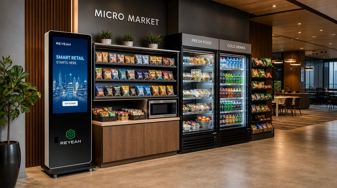 Modern corporate office micro market solution panorama,Vending,micromarket