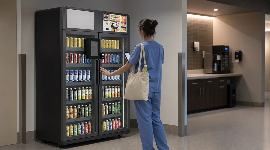 first-time user closing an X15 self serve vending machine and checking the transaction summary