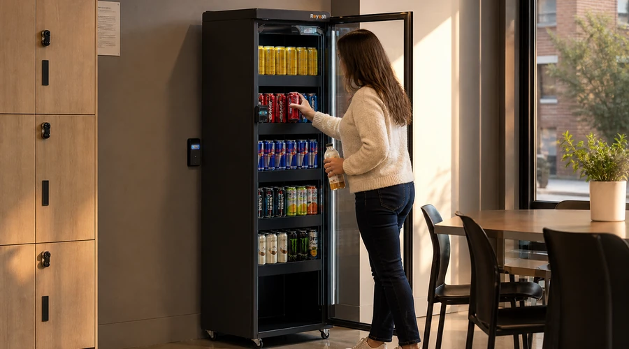 first-time user unlocking an X12 self serve vending machine and selecting a product