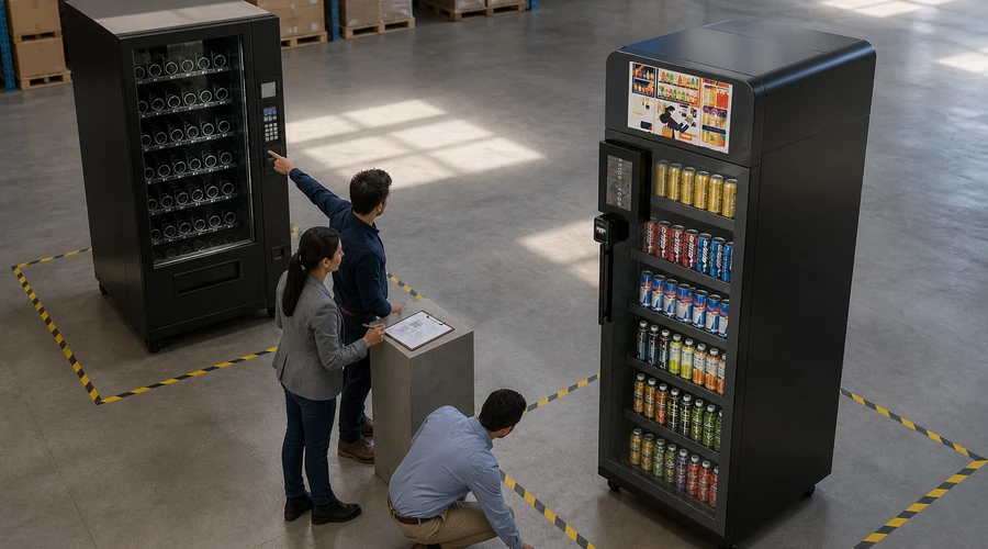 nevera inteligente para vending junto a una máquina tradicional de espirales