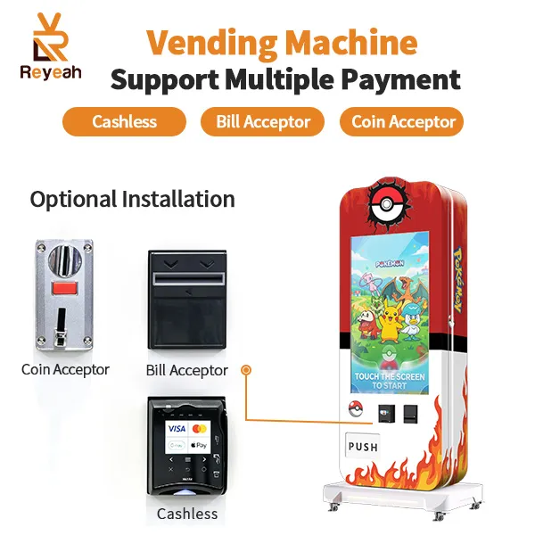 Trading card vending machine with 24 adjustable channels