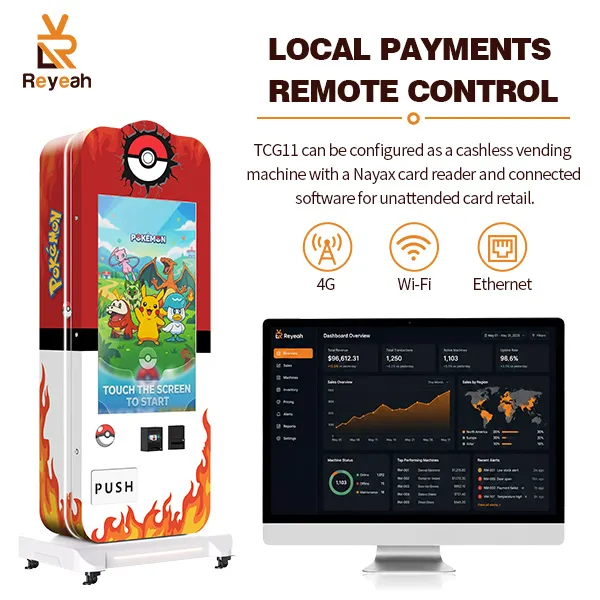 Commercial trading card vending machine touchscreen interface