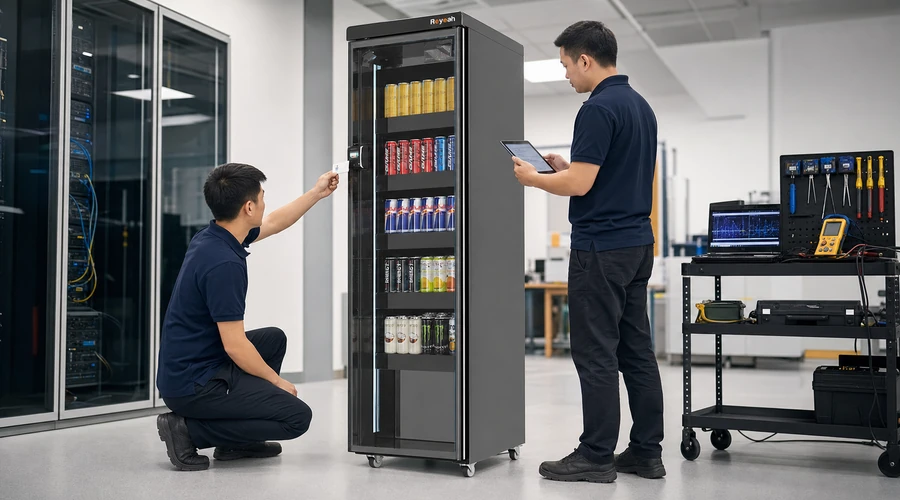 operator testing a secure cashless vending payment terminal